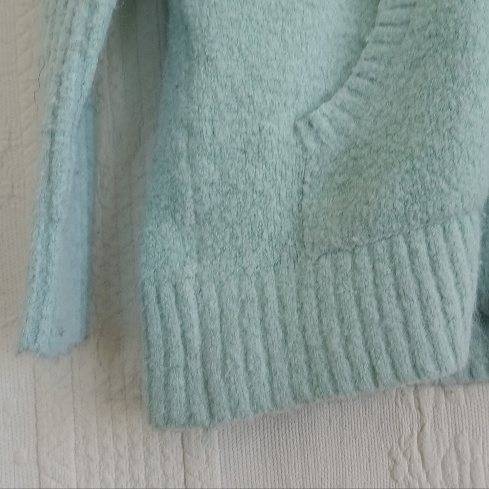 Cozy Aqua Blue Hooded Cardigan Fuzzy Teddy Hooded Soft Comfy Pastel Mint Green - Picture 5 of 12